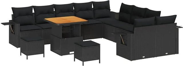 vidaXL Garten-Sofa-Set 13-teilig aus Poly-Rattan und Akazienholz in Schwarz mit Polstern - Bild 1