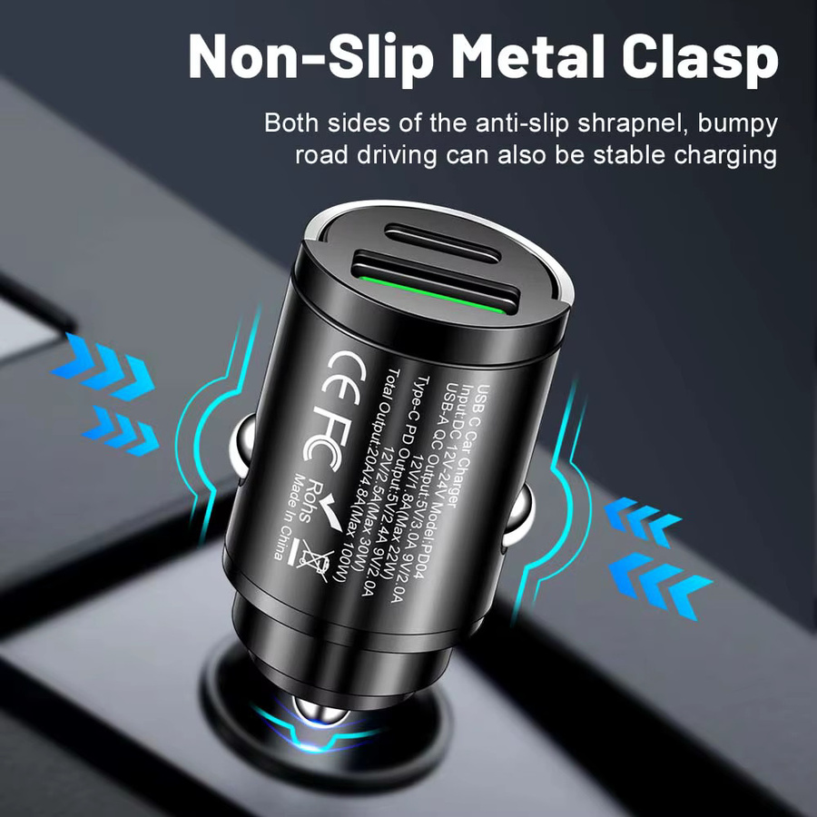 GUSEYEE Mini 100W PD QC Schnellladegerät für das Auto mit USB-C und Pull Ring, Schwarz - Bild 4