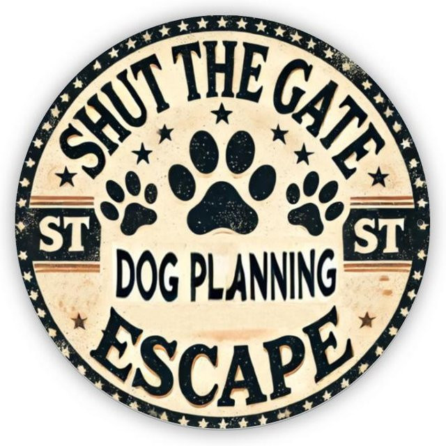 Potdemiel Metallschild Shut The Gate Dog Planning Escape im Vintage-Stil, rund, Mehrfarbig, Durchmesser: 19,99 cm - Bild 1