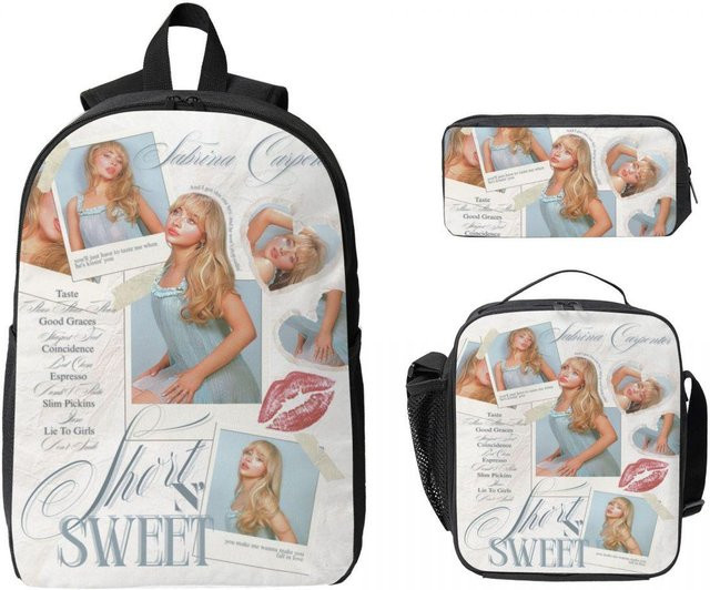 Fancy Style Studio Sabrina Carpenter Schultaschen Set für Kinder in Grau mit Rucksack, Federmäppchen und Brotdose - Bild 1