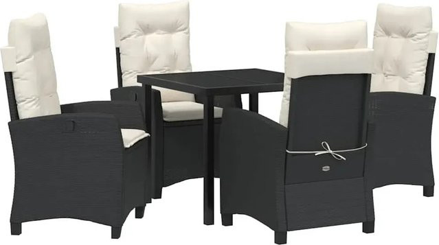 vidaXL 5-teiliges Garten-Ess-Set aus Poly Rattan in Schwarz mit Kissen für Terrasse und Balkon - Bild 1