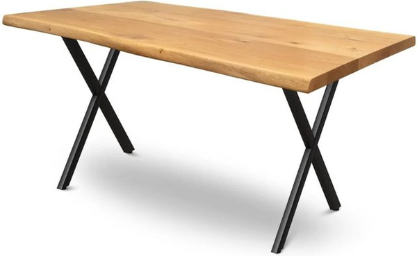 DELUKE Massivholz Esstisch KEANU aus Eiche mit Baumkante und X-Gestell, Farbe: Eiche Braun, B/T/H: 140 x 80 x 76 cm