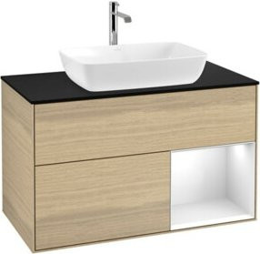 V&B Waschtischunterschrank Finion 100 in Weiß und Beige mit Eichenoptik, lackiert - Bild 1