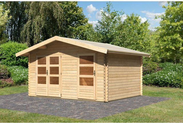 Karibu Holz-Gartenhaus Normes Natur Satteldach in Blockbohlenbauweise, B/T/H: 402 x 312 x 273 cm - Bild 1