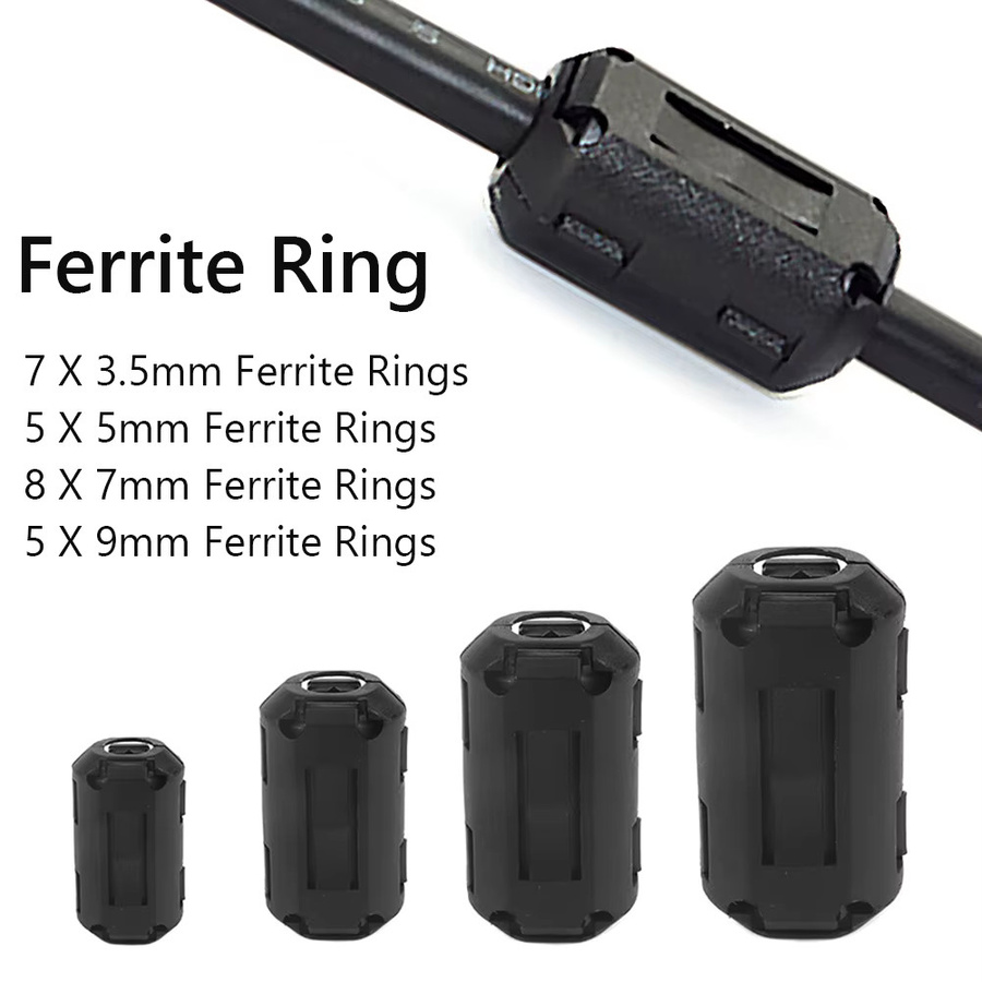 25-teiliges Ferritkern-Ringklemmen-Set von APWIKOGER in Schwarz mit den Größen 3,5mm, 5mm, 7mm und 9mm als RFI EMI Störungs-Magnetfilter - Bild 2