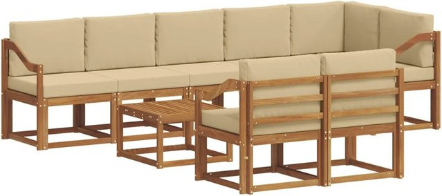 vidaXL Outdoor-Sofagarnitur aus Akazienholz in L-Form mit 9-teiligem Set, Natur und Beige - Bild 1