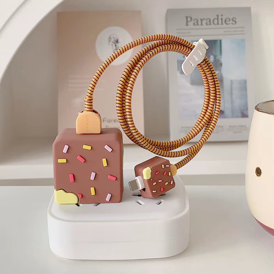 Ice Cream Soft Case Schutzhülle für iPhone mit USB-C Datenkabel und Winder Organizer in Pink - Bild 2
