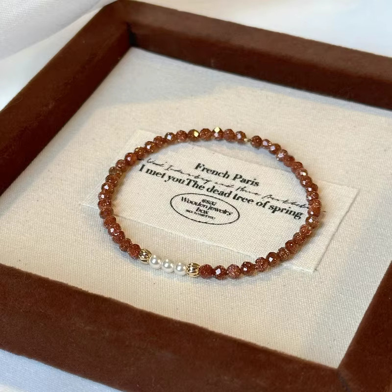 Minar Unusual Armband, 3 mm Naturstein-Perlenstrang, 14 Karat vergoldetes Kupfer, Damen - Bild 2