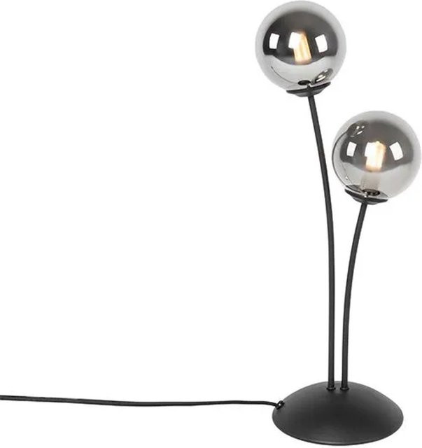 QAZQA Moderne Tischlampe Athen in Schwarz mit Rauchglas und 2 Leuchten aus Stahl und Glas - Bild 1
