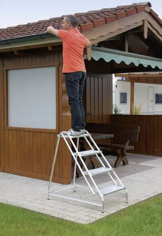 Günzburger Steigtechnik MUNK 50052 Aluminium Arbeitstreppe fahrbar Silber mit 4 Stufen und 3m Arbeitshöhe - Bild 1