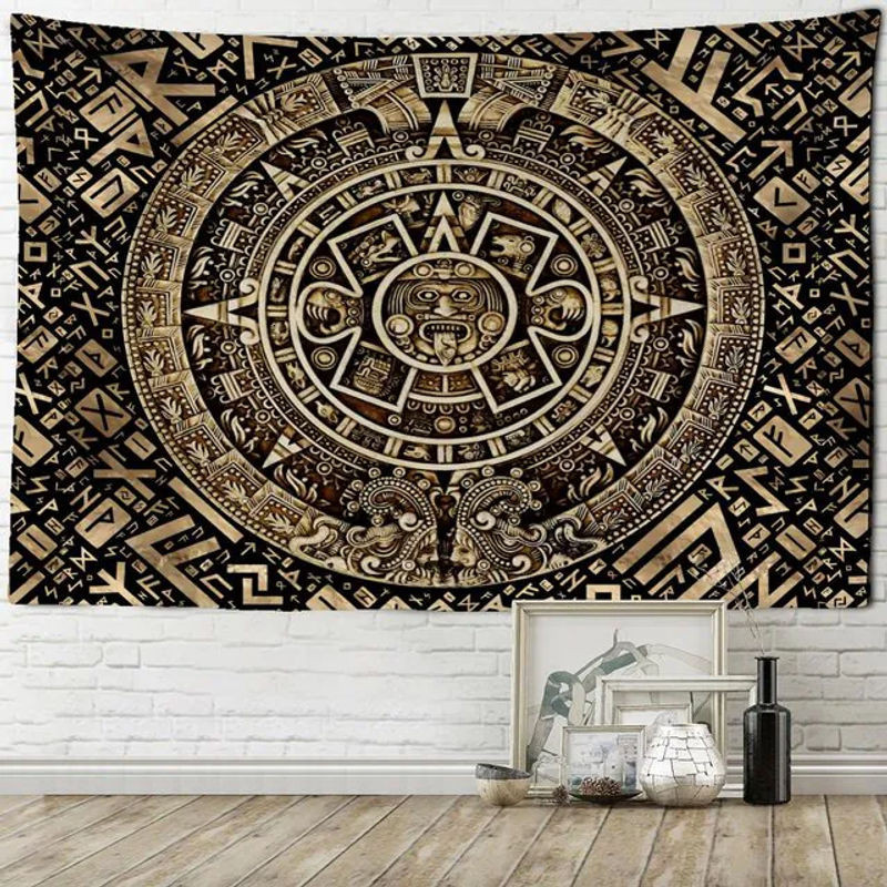 Super Six Wandbehang mit Rune-Motiv und Mandala im Bohemian-Stil, mehrfarbig, B/H: 95 x 70 cm - Bild 1