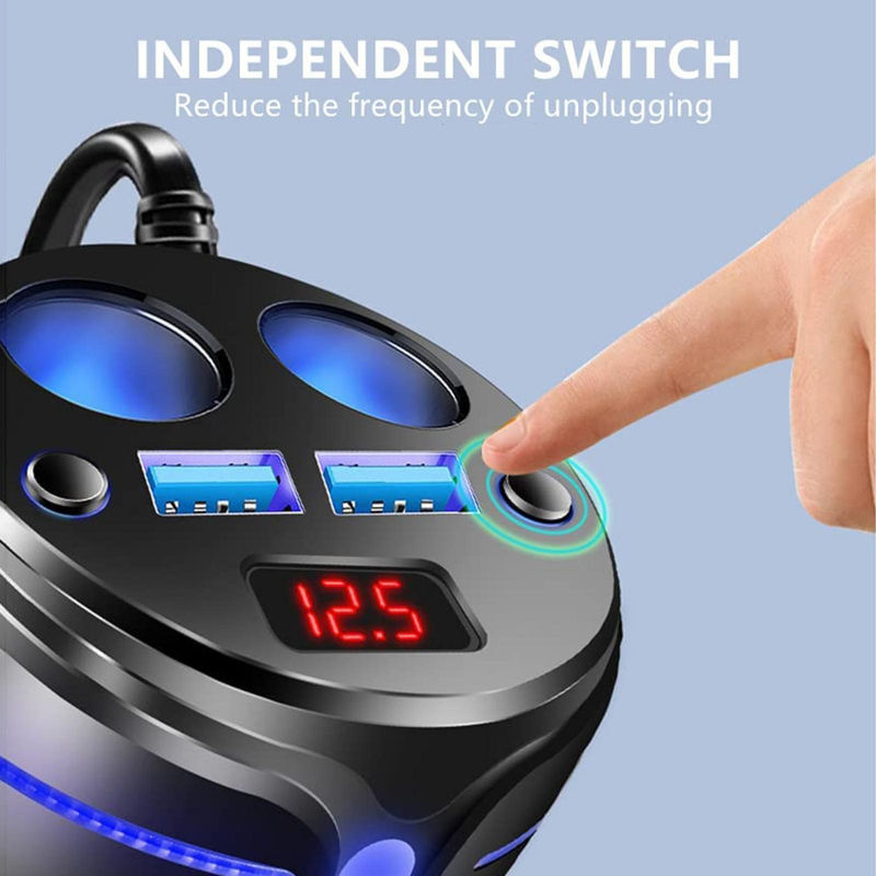 JadeBamboo Zigarettenanzünder-Adapter mit 2 USB-Schnellladestationen und 2 Steckdosen inklusive LED-Spannungsanzeige für 12-24V in Schwarz - Bild 6