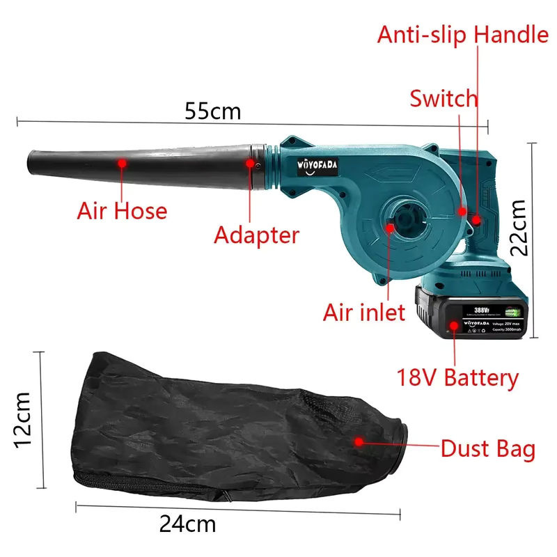 WOYOFADA 2 in 1 Akku-Staubsauger und elektrisches Gebläse für Makita 18 V Akkus zum Reinigen von Staub und Blättern - Bild 3