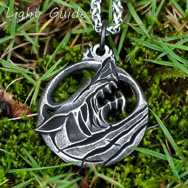 Halskette Wikinger Rune Wolf Anhänger, Edelstahl, Silber, Herren - Bild 1
