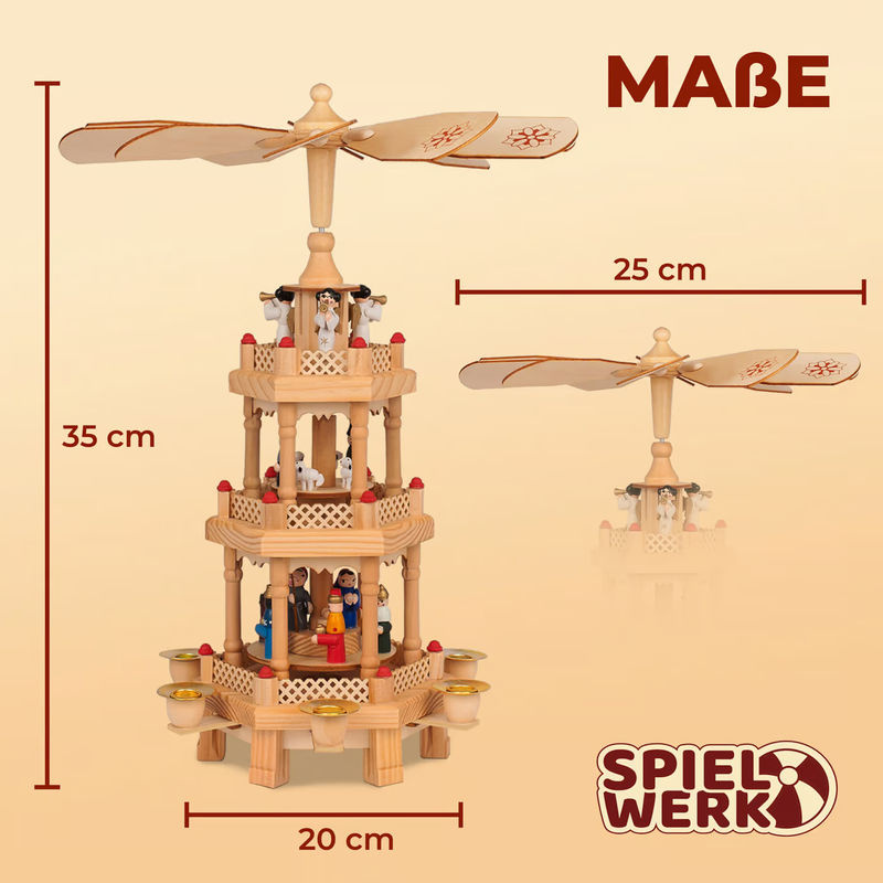 Spielwerk® Weihnachtspyramide aus Holz mit 3 Etagen für Stumpenkerzen, braun, B/T/H: 35 x 20 x 20 cm - Bild 4