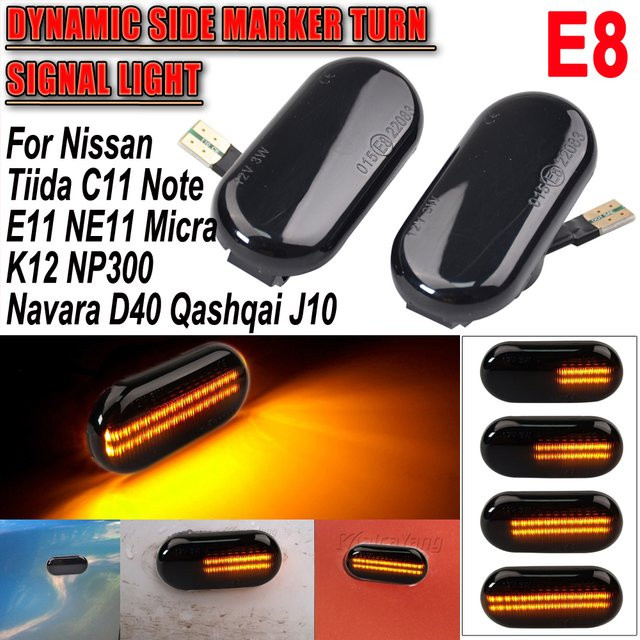 Malcayang LED Seitenmarkierungslicht mit Repeater Blinker für Nissan Tiida C11, Note E11, Ne11, Micra K12, Navara D40 und Qashqai J10 - Bild 1