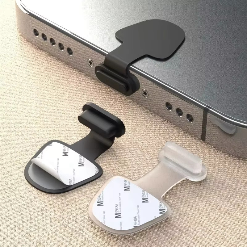 Set aus 3 oder 5 Silikon-Steckern als staubdichter Schutz für iPhone und USB-C Android-Handys sowie Tablets, Schwarz/Transparent - Bild 5