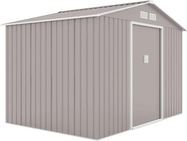 Hattoro S200 Metall Gerätehaus mit Bodenrahmen und Satteldach in Hellgrau mit 7,3 m³ Volumen und 2 Schiebetüren - Bild 1