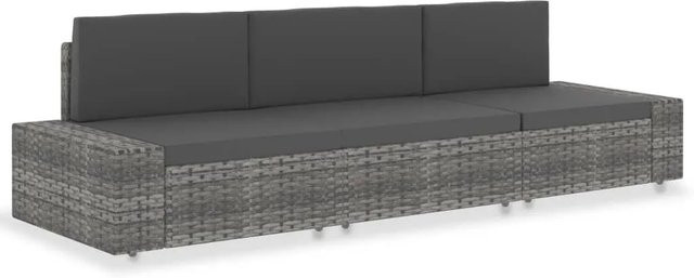 vidaXL Modulares 3-Sitzer-Sofa aus Poly-Rattan in Grau mit Stoffpolsterung und Metallrahmen - Bild 1