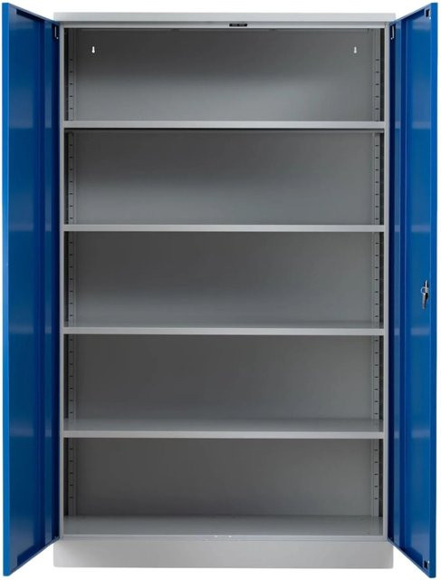 PROREGAL Stahlschrank Bee mit 9 lackierten Fachböden und Scharniertüren, Korpusfarbe Lichtgrau, Frontfarbe Enzianblau, H x B x T: 195 x 120 x 50 cm - Bild 1