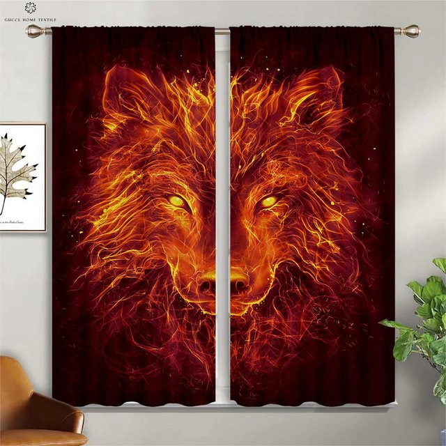 Verdunkelungsvorhang mit Wolf-Aufdruck, thermisch isolierend, Mehrfarbig, Breite: 100 cm, Höhe: 130 cm - Bild 1