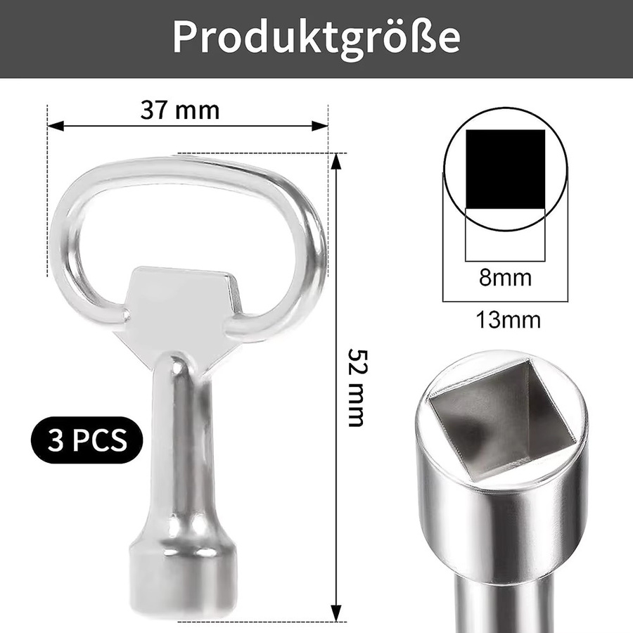 Vibratite 3er-Set Ventilschlüssel aus Edelstahl in Silber mit 8mm Aufnahme - Bild 3