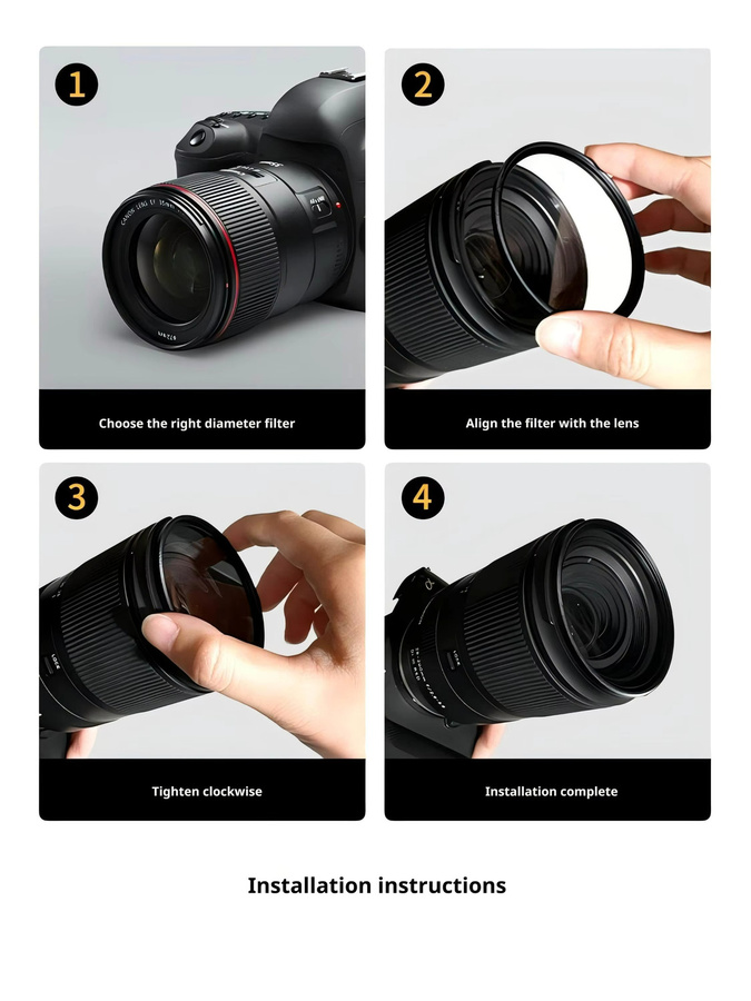 Universeller HD-UV-Filter für DSLR-Kameras, 37–82 mm, Schwarz, wasserdicht und staubdicht mit 99 % Transmissionsgrad aus Luftfahrt-Aluminium - Bild 4