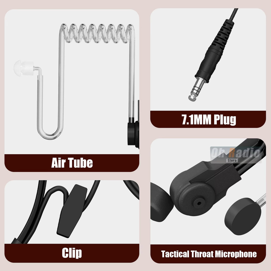 RONGYIN Throat Mikrofon Air Tube Headset Taktischer Heavy Duty Kopfhörer mit 7,1 mm Nato-Stecker in Schwarz passend für U94 PTT Headset-Kabel - Bild 3