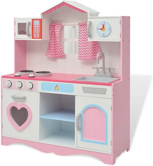 vidaXL Spielzeugküche aus Holz in Rosa und Weiß, H x B x T: 100 x 82 x 30 cm - Bild 1