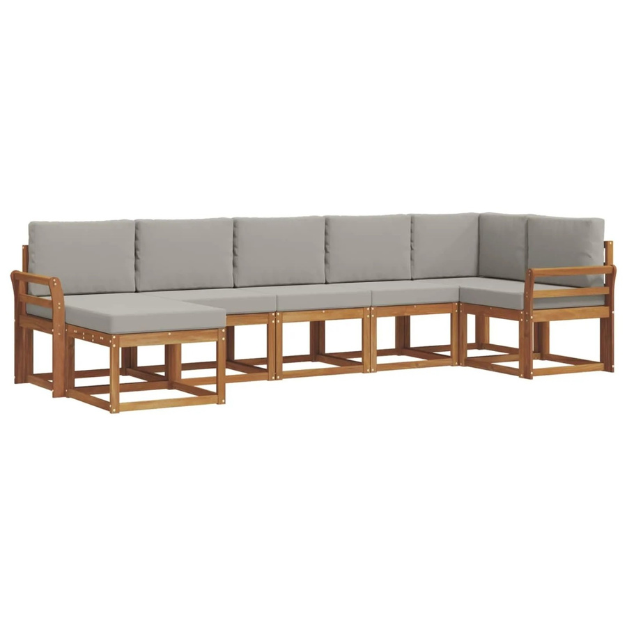 vidaXL Outdoor-Sofagarnitur 7-teilig aus massivem Akazienholz in Braun und Hellgrau mit L-Form und Kissen - Bild 2