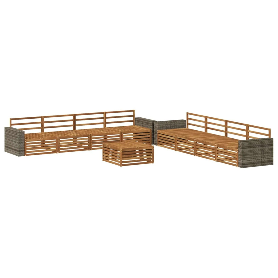 vidaXL Outdoor-Sofagarnitur aus Massivholz Akazie in Braun, 9-teiliges Set mit Tisch und Mittelsofas - Bild 2