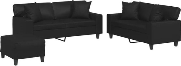 vidaXL 3-teilige Sofagarnitur aus Kunstleder in Schwarz mit Kissen und Schaumstofffüllung für dein Wohnzimmer