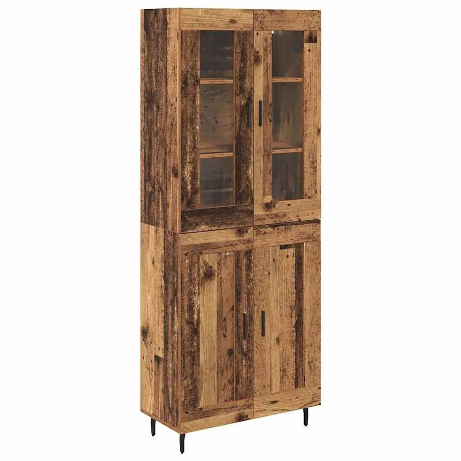 vidaXL Highboard 2-teilig in Altholz-Optik mit Glastüren und Regalböden, Braun, B/T/H: 180 x 34 x 60 cm - Bild 2