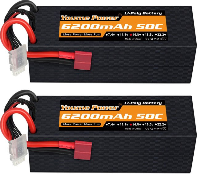 Youme 4S LiPo Akku 14,8 V 6200 mAh mit XT60 Stecker in Schwarz für RC Flugzeuge, Drohnen und Racing Modelle - Bild 1