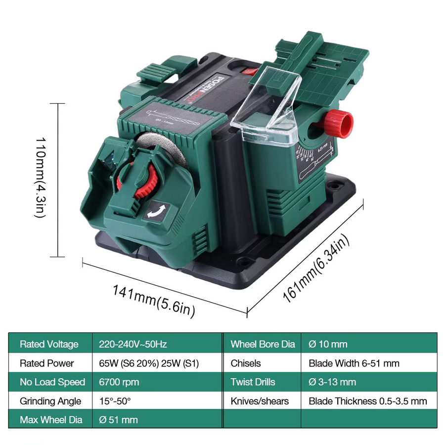POSENPRO 65 W multifunktionaler elektrischer Tischschärfer zur Wartung von Meißeln und HSS-Bohrern, 220–240 V - Bild 2