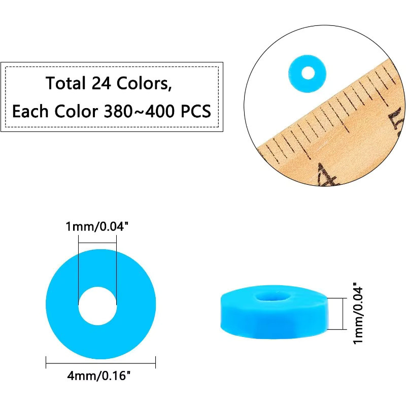 Heishi-Tonperlen, 4 mm, 24 Farben, Vinyl-Scheibenperlen, Polymer-Ton-Perlen - Bild 3