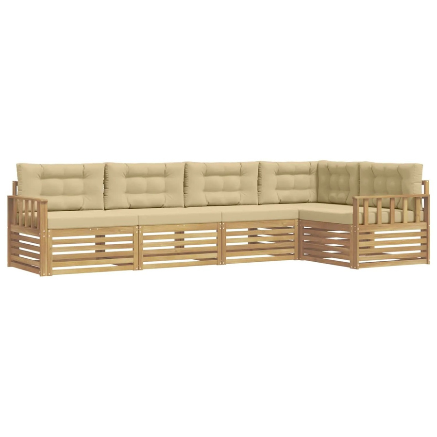 vidaXL Outdoor-Sofagarnitur in L-Form aus Akazienholz mit Kissen, 6-teilig, Weiß und Beige - Bild 2
