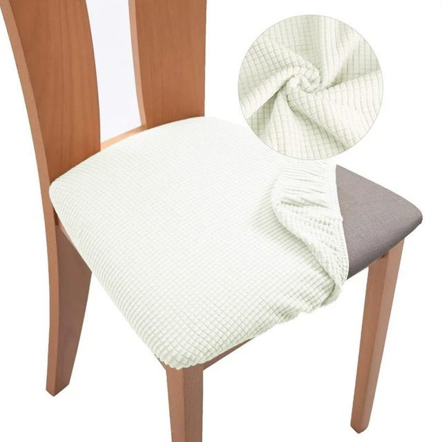 Waschbarer Stretch-Jacquard Stuhlsitzbezug für Esszimmerstühle in Weiß - Bild 1