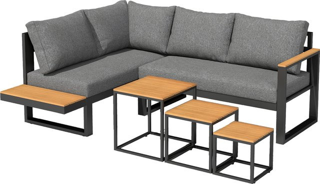 Outsunny 5-tlg Gartenmöbel Set L-Shape Gartenlounge in Grau mit Ecksofa, Doppelsofa, Couchtisch und Sitzkissen aus Aluminium - Bild 1