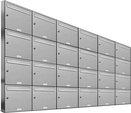 AL Briefkasten-System für 24 Parteien zur Aufputzmontage, Farbe: Silber, B/H/T: 153,521 x 136,8 x 11,6 cm - Bild 1