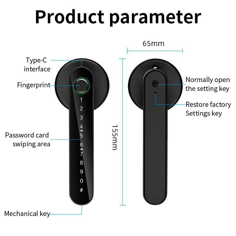 KERUI Smart Fingerabdruck-Türschloss in Schwarz mit Tuya Smart/Smart Life App-Steuerung, elektronisches Türschloss mit Passwort, Schlüssel und Kartenentriegelung - Bild 4