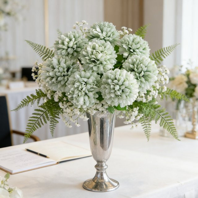 ZQCY Seiden-Chrysanthemen Kunstblumen für Hochzeiten und Dekoration in Beige und Weiß, 5 oder 10 Stück - Bild 1