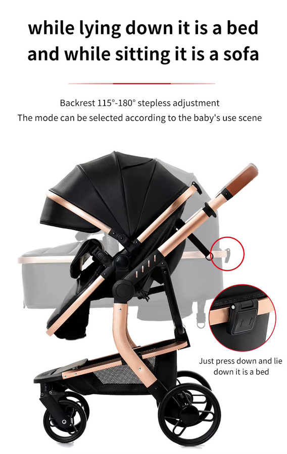 Prokoke 3-in-1 Kinderwagen Reisesystem mit umkehrbarer Babywanne, faltbar und leicht, Beige/Schwarz - Bild 3