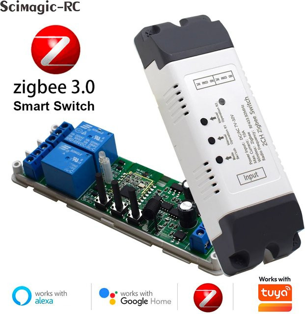 Scimagic-RC Zigbee Smart Switch Relaismodul für Tuya und Alexa zur Steuerung von Licht, Motoren oder Garagentoren mit Trockenkontakt - Bild 1