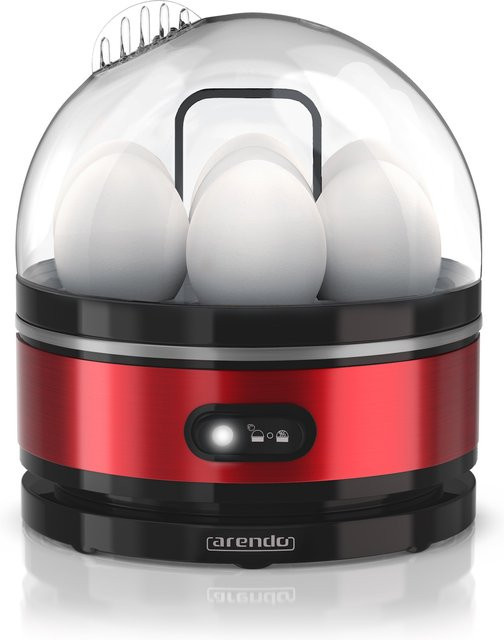 Arendo Eierkocher aus Edelstahl mit Warmhaltefunktion, 400 W, für 7 Eier, Farbe: Silber/Rot - Bild 1
