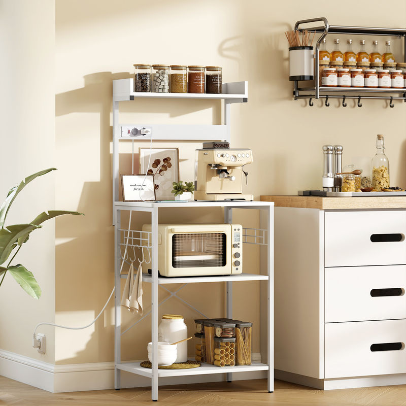 HOMCOM Küchenregal in Weiß im Industrial-Stil mit 2 Steckdosen, Kaffee-Station und Mikrowellenablage, verstellbare Regalböden, B/T/H: 60 x 42 x 137 cm, Aosom - Bild 2