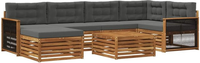 vidaXL Outdoor-Sofagarnitur in L-Form aus Akazienholz mit 7 Kissen, Farbe Natur und Anthrazit - Bild 1