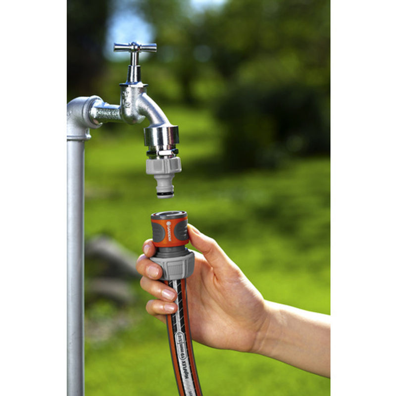Gardena Quick Coupling Schlauchverbinder mit Wasserstop aus Kunststoff, Orange, Ø 19 mm - Bild 3