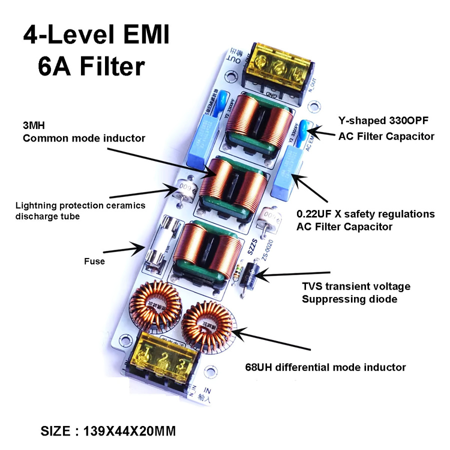 DykbRadio EMI Filter für Audioverstärker zur Leistungsreinigung und zum Überspannungsschutz 110V 220V AC 6A 10A - Bild 2