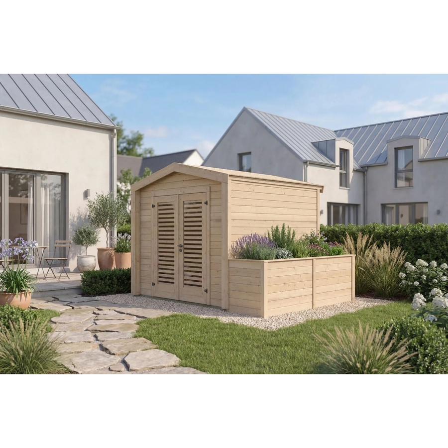 Weka Holz-Gartenhaus Killarney mit Satteldach in Natur/Braun, B/T/H: 334 x 263 x 241 cm - Bild 2